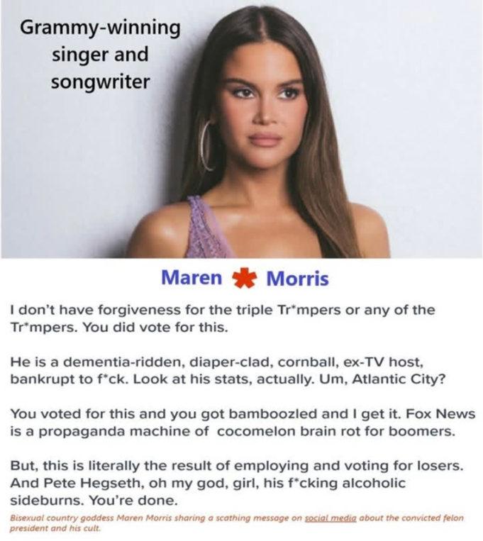Maren Morris Takes a Stand Against Trump Supporters