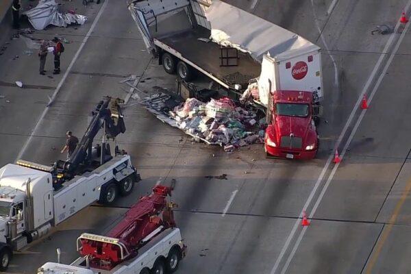 Major 18 Wheeler Accident Causes Traffic Jam on I 45 North Near Highway