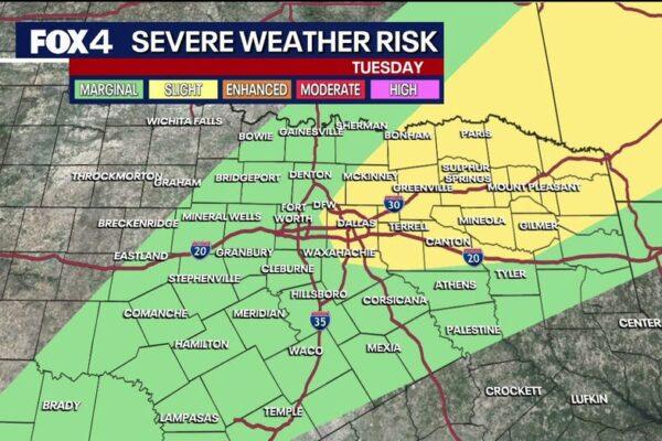 Severe Storm Alert: Increased Threat in Dallas Before Tuesday Night Cold Front