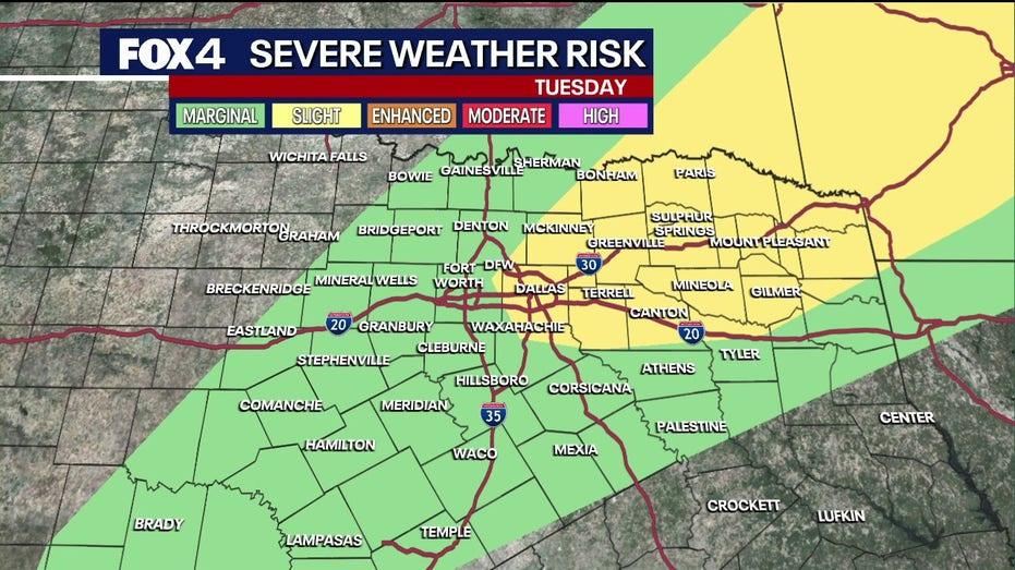Severe Storm Alert: Increased Threat in Dallas Before Tuesday Night Cold Front