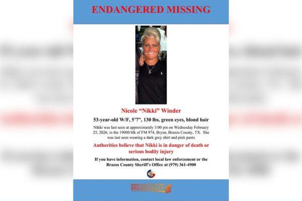 Blood Discovered in Driveway Following Disappearance of Brazos County Woman Nicole Winder