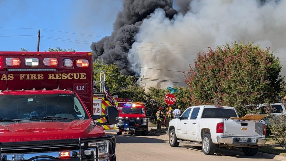 Massive Dallas Grass Fire Engulfs Home and Tires, Creating Dense Smoke Plume